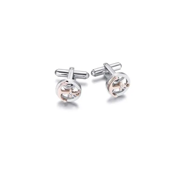 Stainless Steel Cufflinks With Rose Gold Ip Anchor