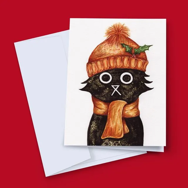 HOLLY CAT CHRISTMAS CARD