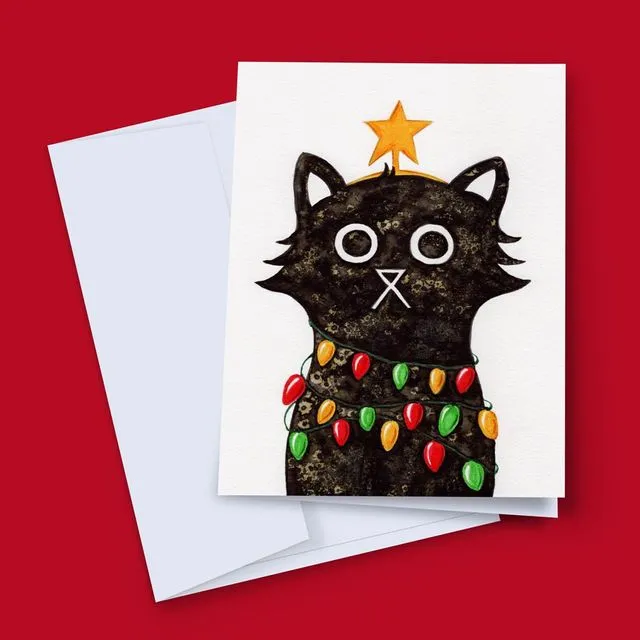 ILLUMINATING CAT CHRISTMAS CARD