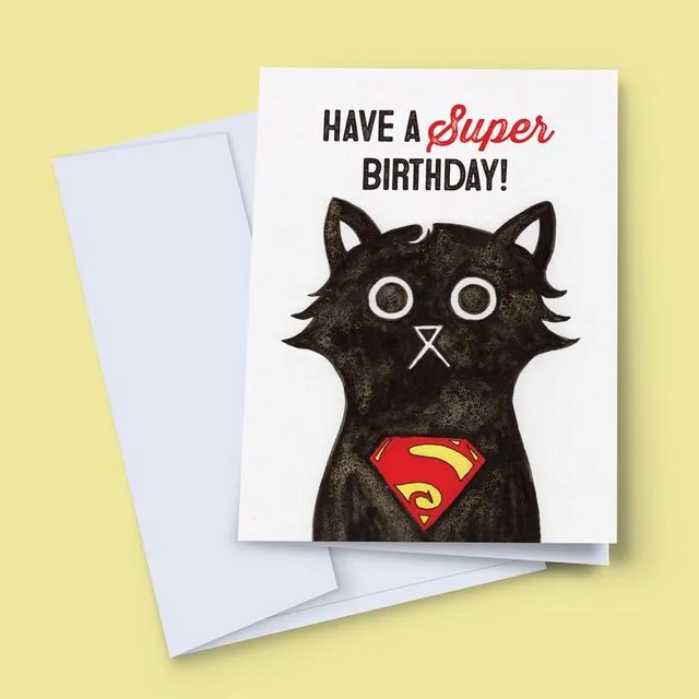 SUPER CAT SUPERHERO BIRTHDAY CARD