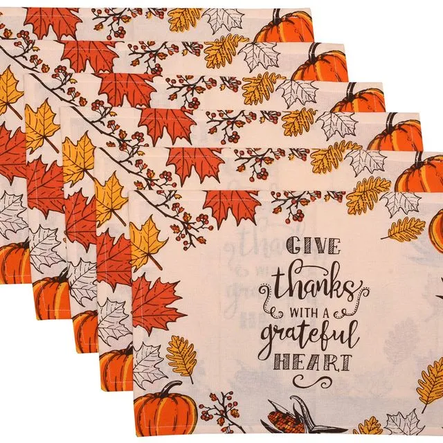 YourTableCloth Table Placemats for Dining Table – High-Quality Fall Themed Mats – Durable, Fade-Proof & Washable – Eco-Friendly – Pure Cotton – Ideal for All Occasions- Set of 6 Give Thanks