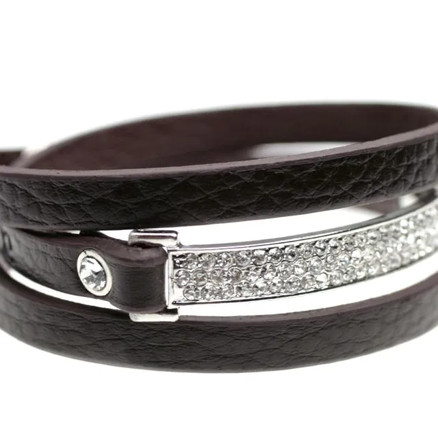 Brown/rhodium-plating/clear crystals Balance bracelet