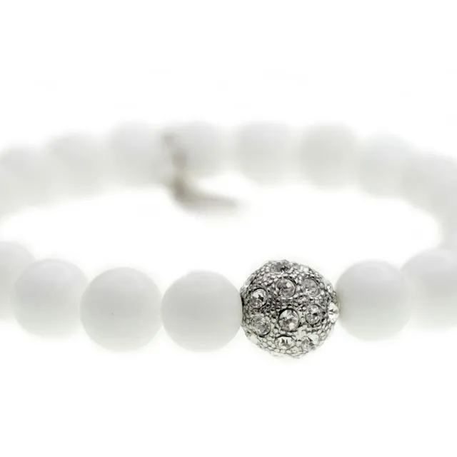 White agates/rhodium-plating/clear crystals Glory bracelet