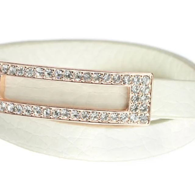 Pearly white/rosegold-plating/clear crystals Fancy bracelet