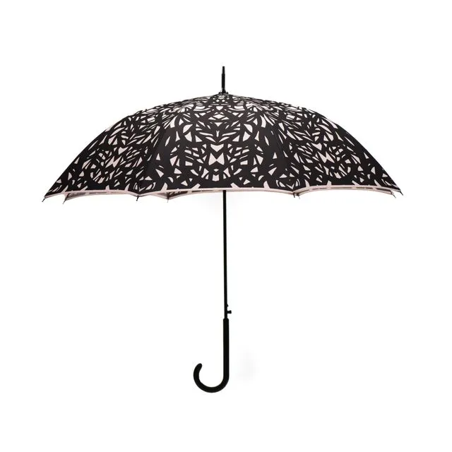 Web Design Umbrella Auto Open Premium Quality Black on Warm Taupe w/ sleeve and shoulder strap