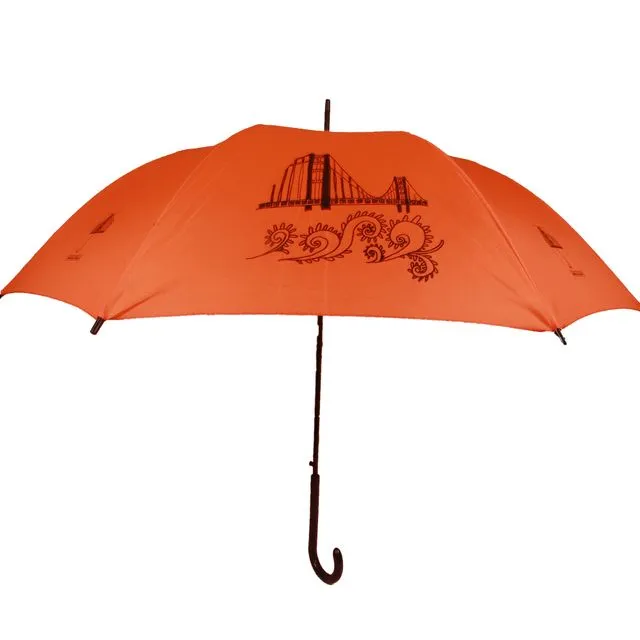 San Francisco Landmarks Umbrella Auto Open Premium Quality Black on Orange