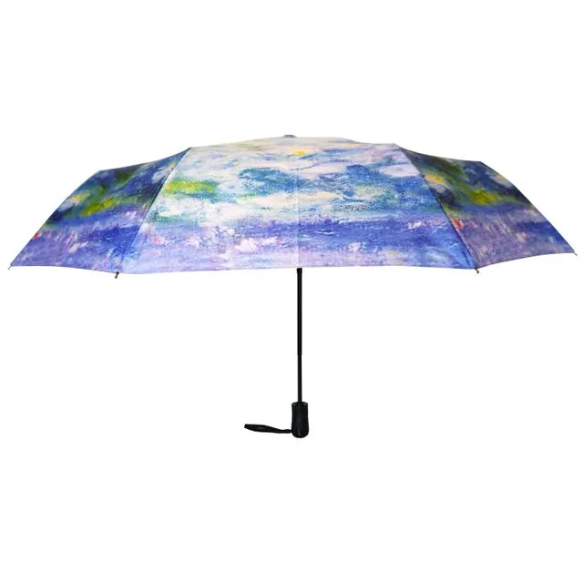 Monet's Waterlilies 12" Compact Collapsible Auto Open and Close Premium Umbrella