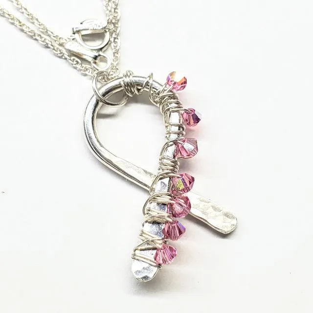Pink Crystal Ribbon Necklace