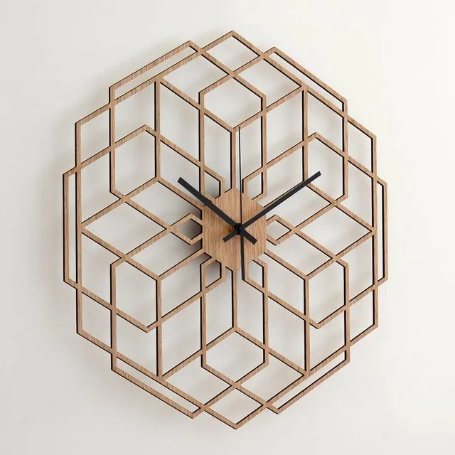 Wooden Wall Clock HEXAFLOWER