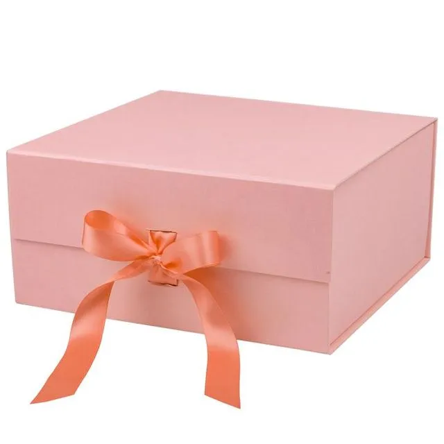 8" X 8" X 4" Collapsible Magnetic Gift Box With A Satin Ribbon- Pink