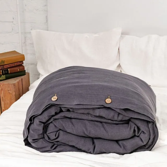 Linen Duvet Cover In Charcoal, Buttons US Sizes