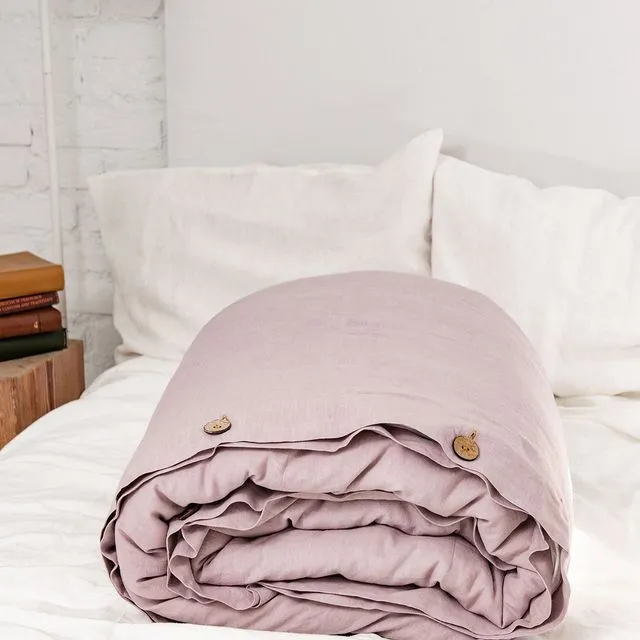 Linen Duvet Cover In Dusty Rose, Buttons UK and EU Sizes