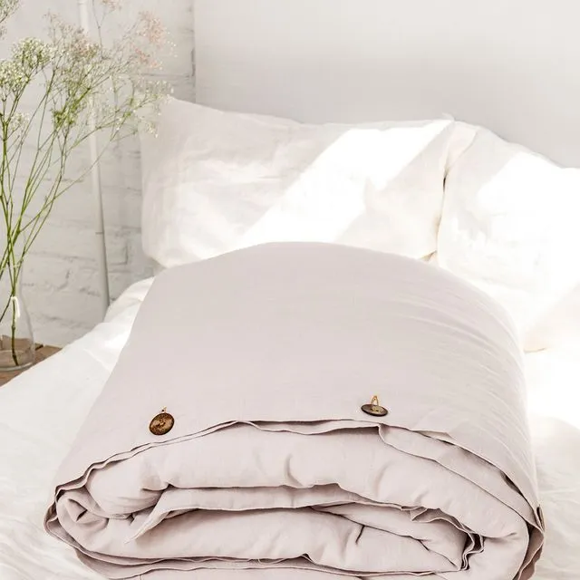 Linen Duvet Cover In Cream, Buttons UK and EU Sizes