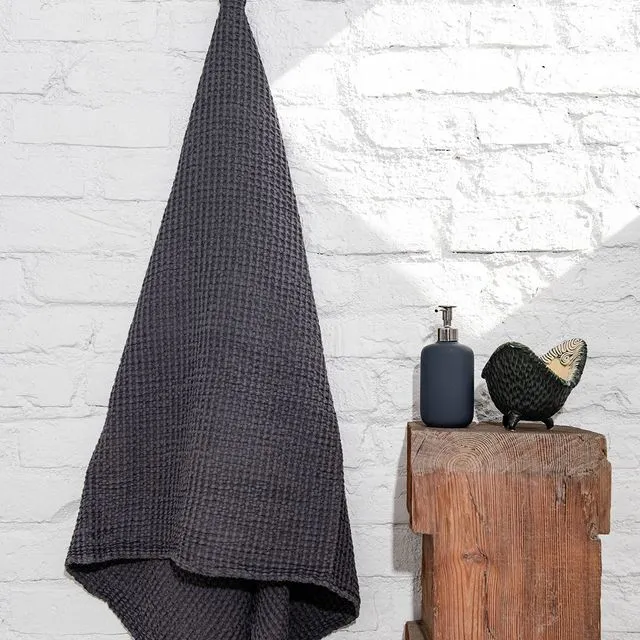 Linen Waffle Towel In Charcoal