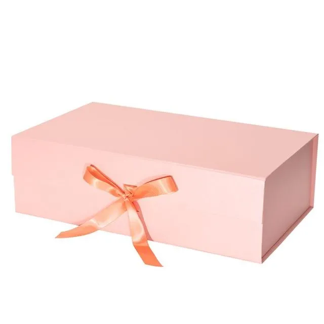 14" X 9" X 4.3" Collapsible Magnetic Gift Box With A Satin Ribbon - Pink