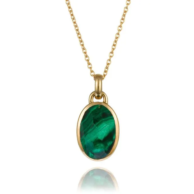 Malachite Gemstone Necklace 18ct Gold Vermeil