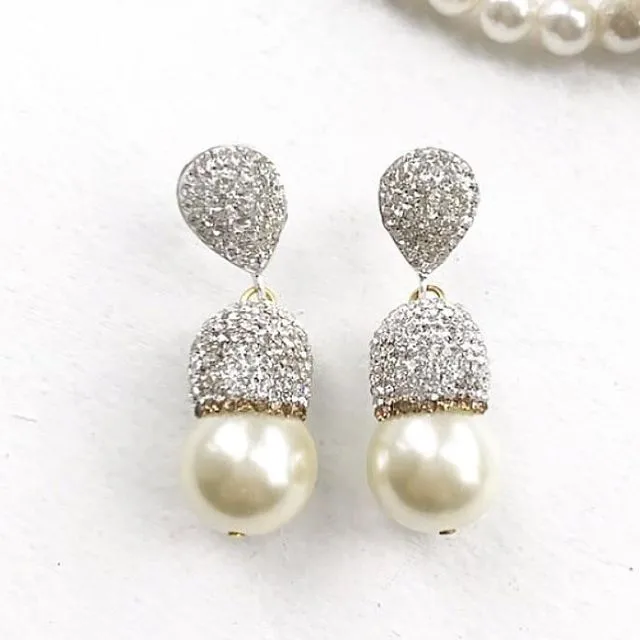 Crystal Pearl Drop Earrings Gold