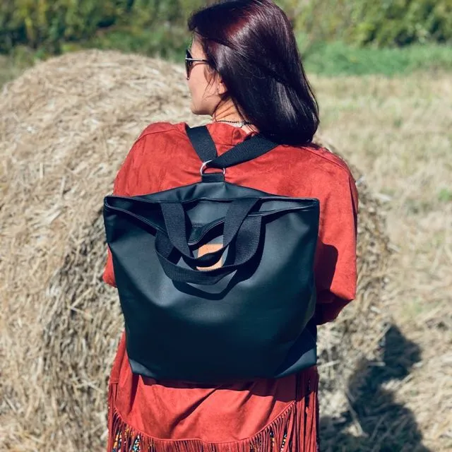 Handmade, urban backpack / bag, eco leather - black