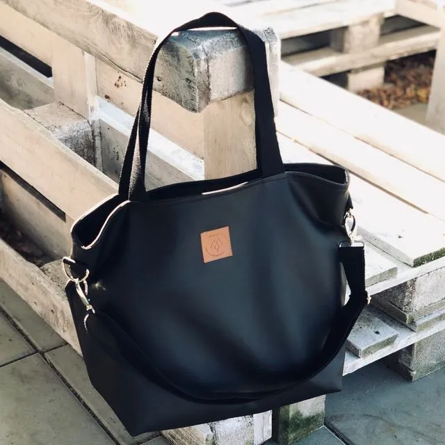 Handmade tote bag, shopper bag, eco leather - black