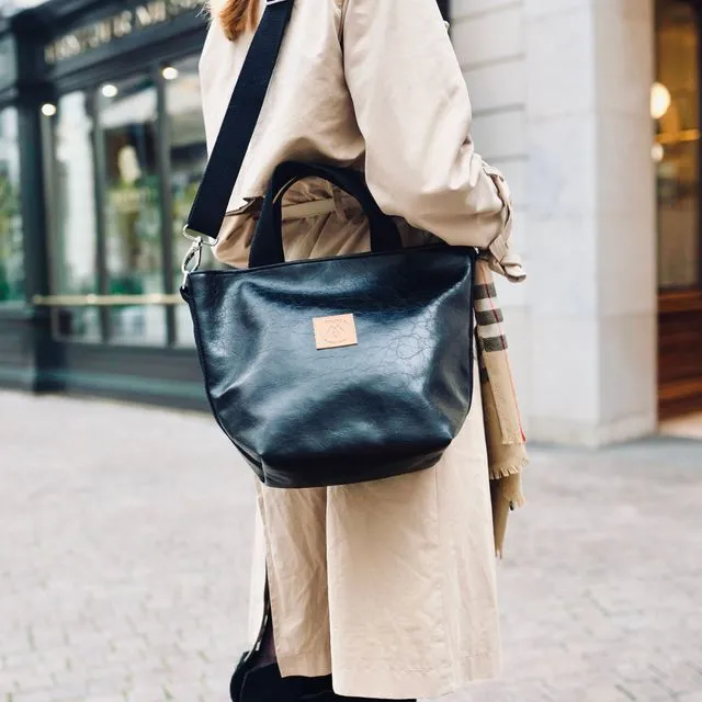 Handmade tote bag, eco leather shopper bag - black