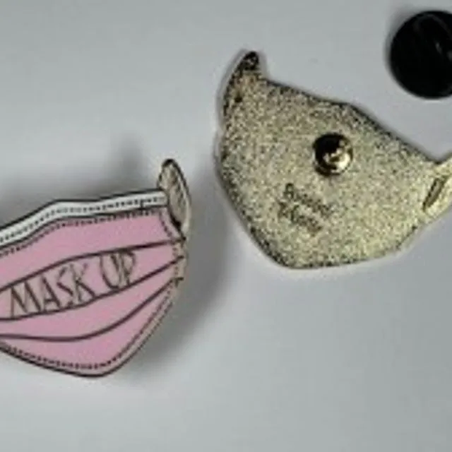 MASK UP PIN GOLD METAL PINK - PACK OF 6