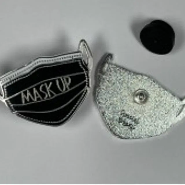 MASK UP PIN SILVER METAL BLACK - PACK OF 6