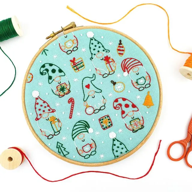 Christmas Gnomes Embroidery Kit | Christmas Gift | Beginners Embroidery Kit