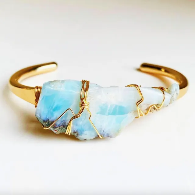 Crystal Cuff Bracelet- Larimar Cuff - Gem Stone Jewelry