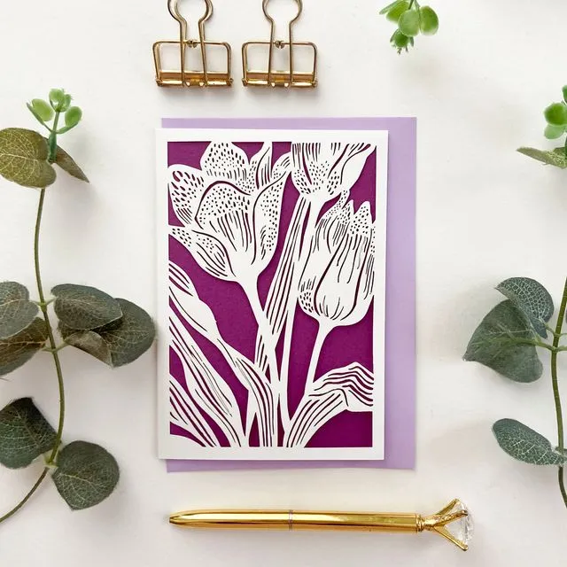 Lilac tulip card, Birthday card for flower lover, Tulip cardLilac tulip card, Birthday card for flower lover, Tulip card