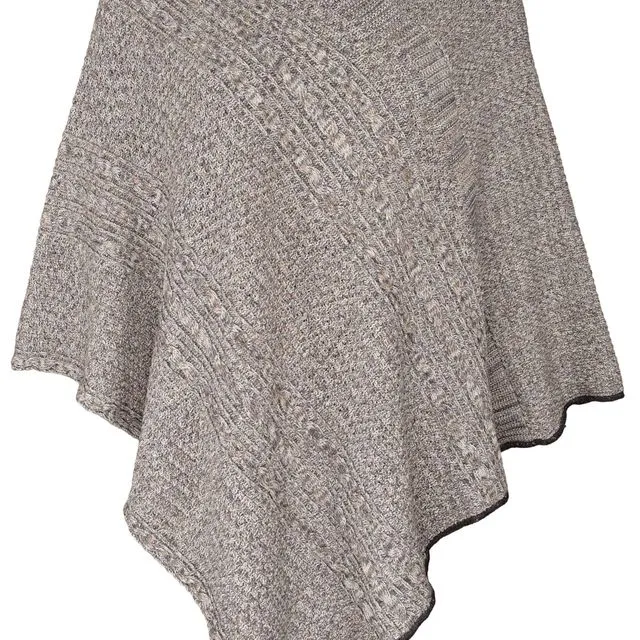 Women's Cotton Sweater Knit Pullover Poncho - Grey Cable