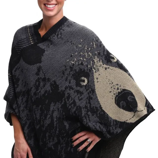 Women's Cotton Sweater Knit Pullover Poncho - Real Bear