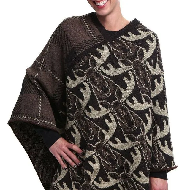 Women's Cotton Sweater Knit Pullover Poncho - Multi Moose
