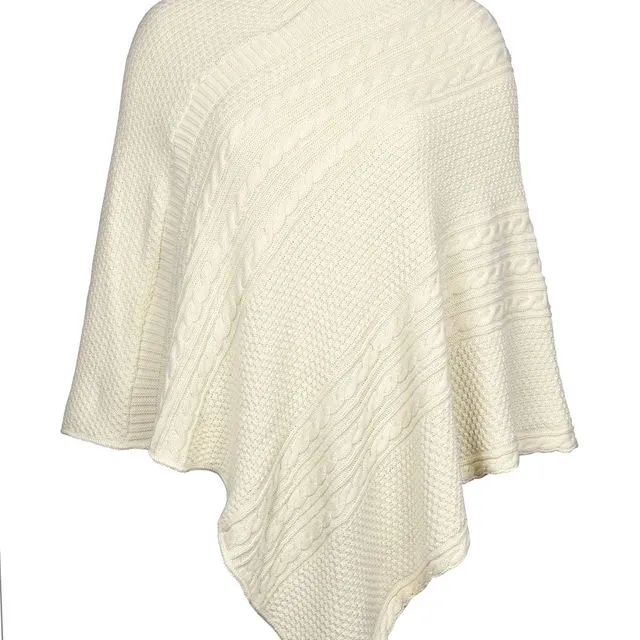 Women's Spring Weight Sweater Knit Pullover Poncho - Natural