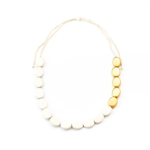 Necklace - Wooden Guija, White