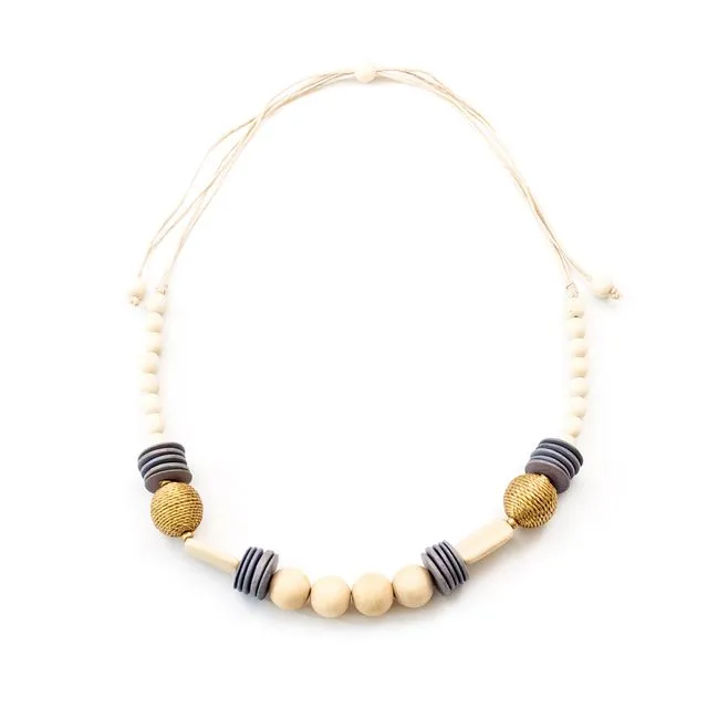 Necklace - Wooden Bombon, White