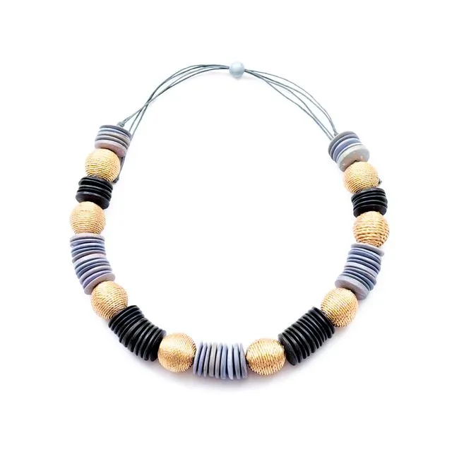 Necklace - Wooden Pastilla, Grey