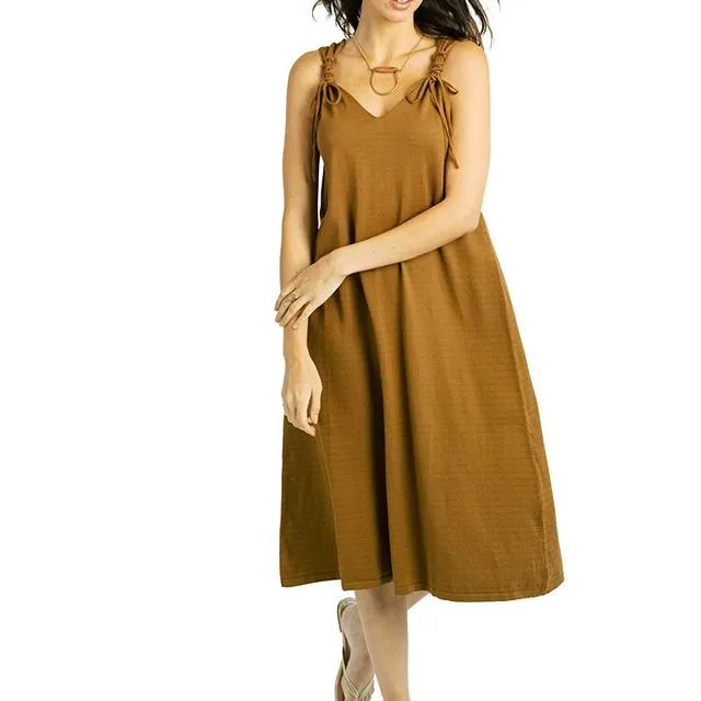 Cotton/cashmere sleeveless house dress / caramel