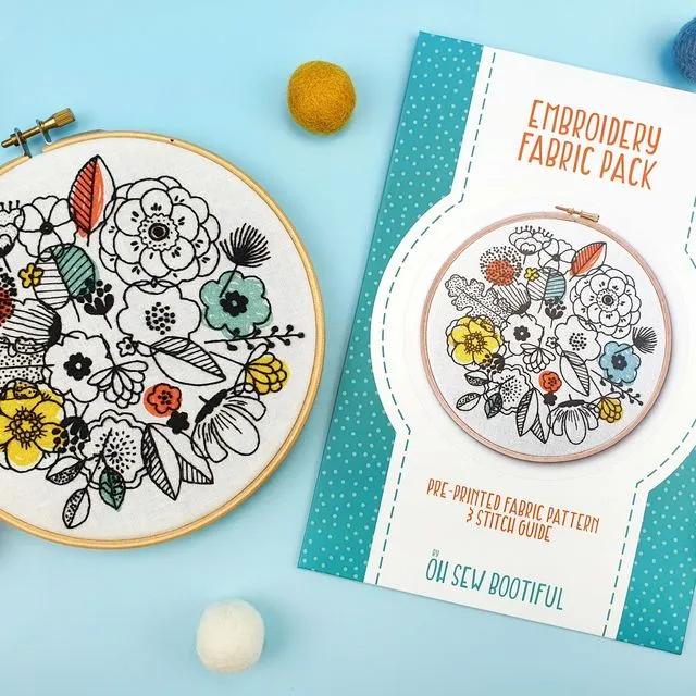 Floral Shadows Embroidery Pattern Fabric Pack | Embroidery Kit