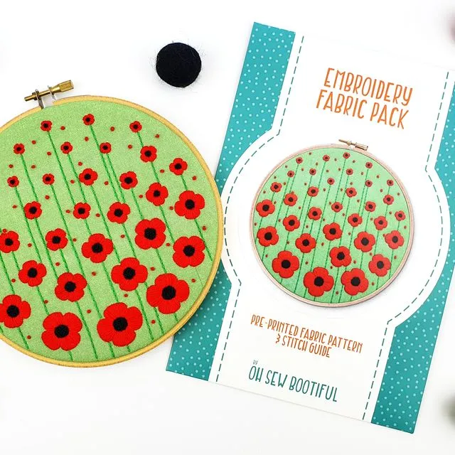 Poppy Field Embroidery Pattern Fabric Pack | DIY | Craft