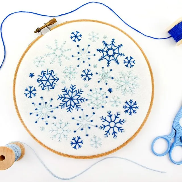 Snowflakes Embroidery Pattern Fabric Pack | Christmas Craft Kit | Christmas Embroidery Kit