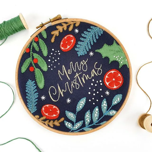 Merry Christmas Embroidery Kit | Christmas Gift | Beginners Embroidery Kit