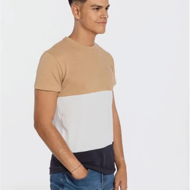 Pique Paneled T-shirt - Beige