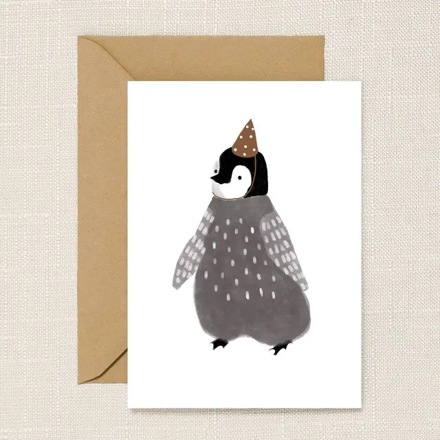 Penguin in Party Hat Greeting Card