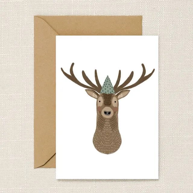Deer in Party Hat Greeting Card