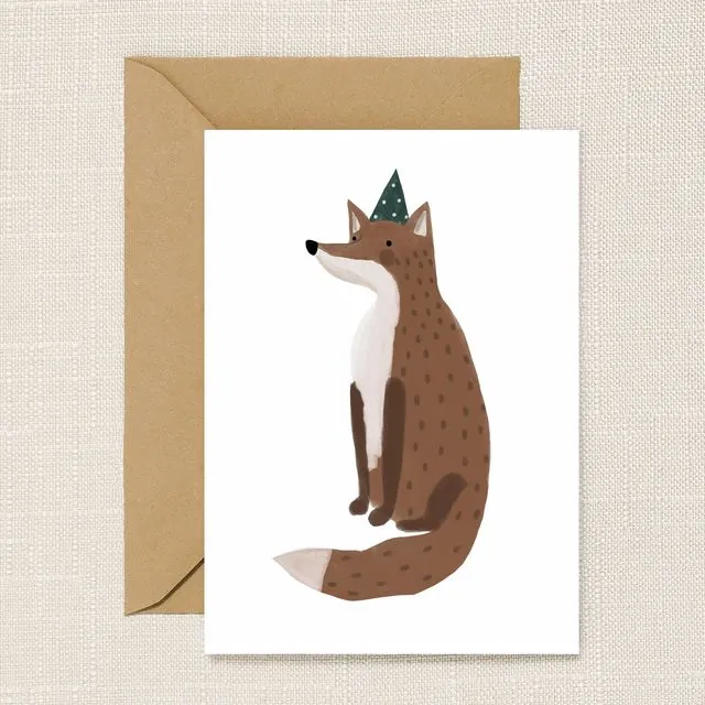 Fox in Party Hat Greeting Card