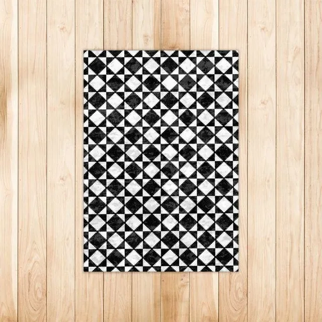 Black and white chequered pattern Rug
