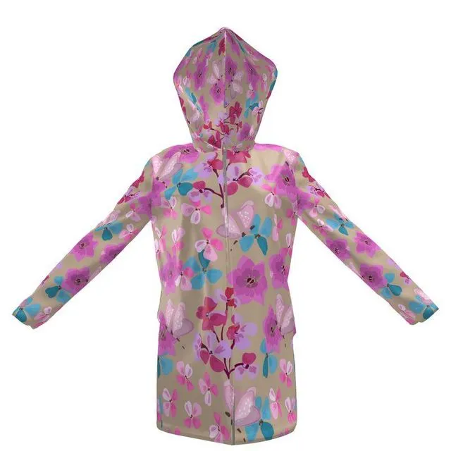 Pink floral pattern Womens Hooded Rain Mac