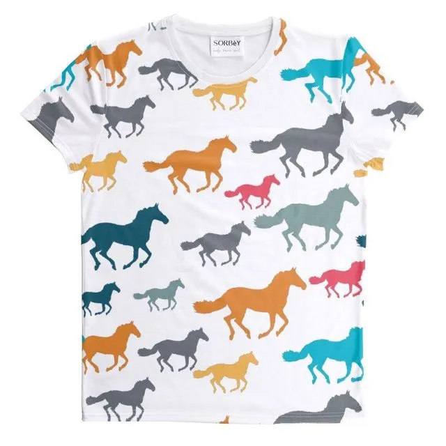 Multicoloured Horses pattern Cut And Sew All Over Print T Shirt