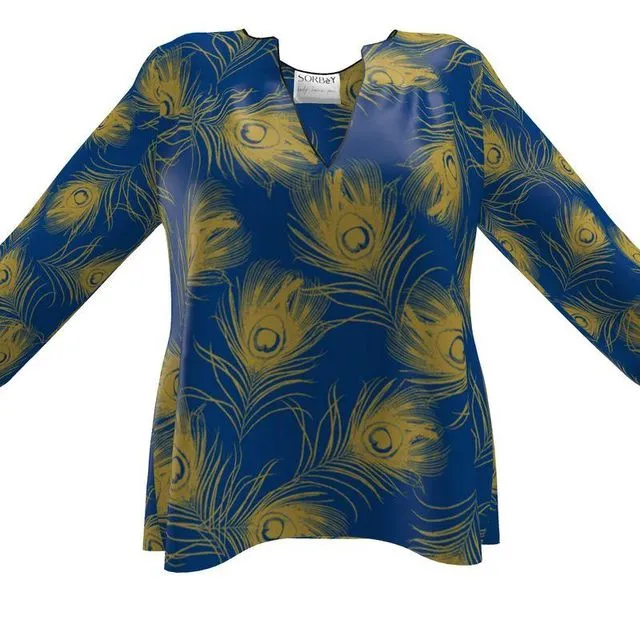 Blue and yellow peacock pattern Womens Blouse