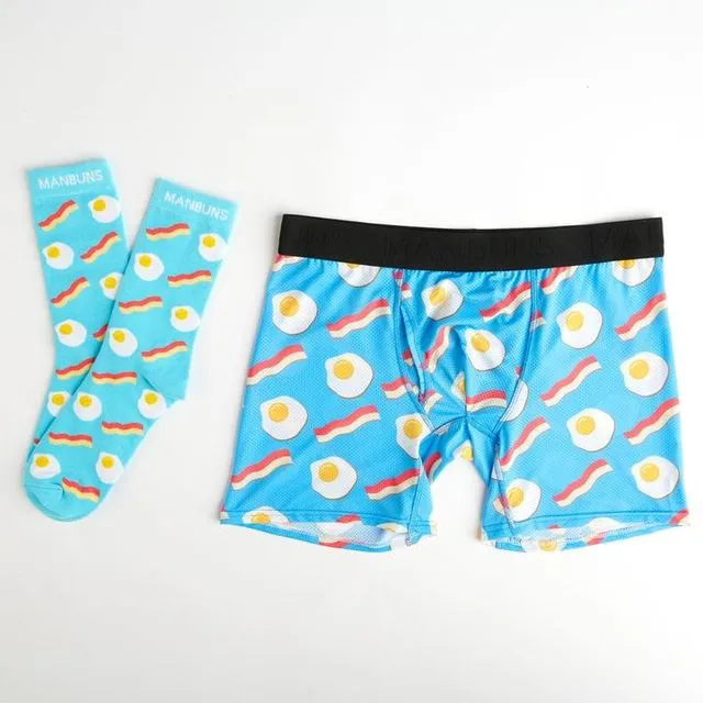 MEN'S BACON AND EGGS BOXER BRIEF UNDERWEAR AND SOCK SET